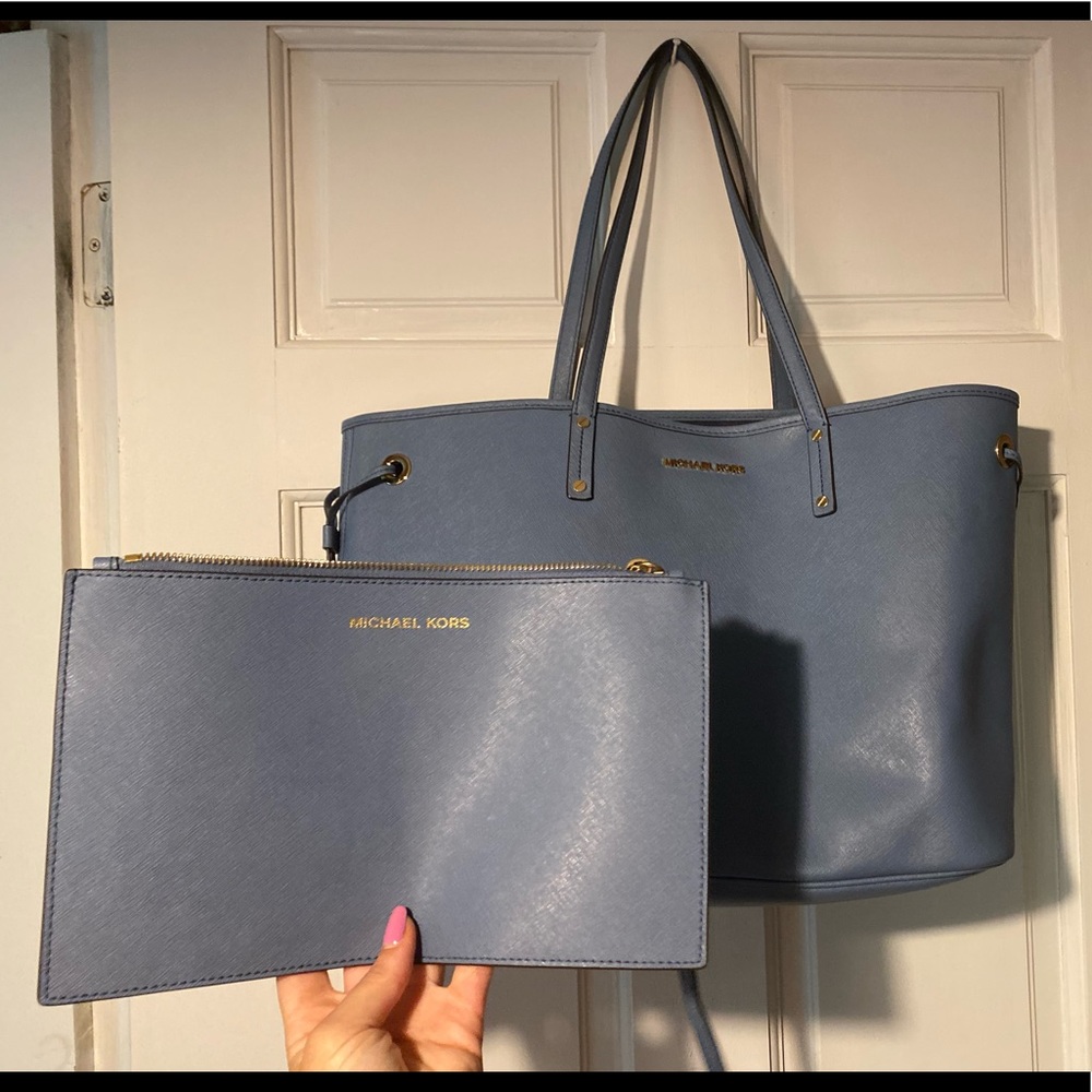 Light blue Micheal Kors Tote and Clutch